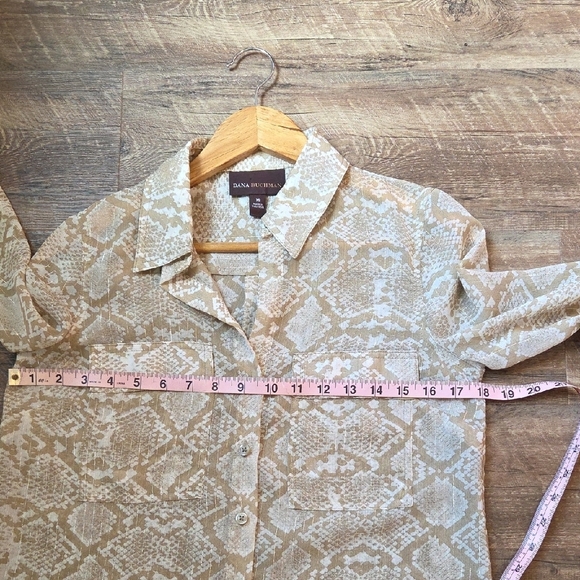 Dana Buchman Tan and Cream With Gold Thread Sheer Snake Skin Print Size XS - Picture 6 of 9